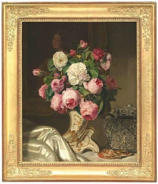 Jozsef . Still-life With Roses, Casket And Bracelets Oil Painting by Jozsef Borsos