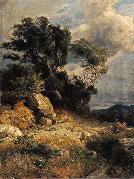 Felsige Landschaft Bei Aufziehendem Gewitter Oil Painting by Max Wilhelm Roman