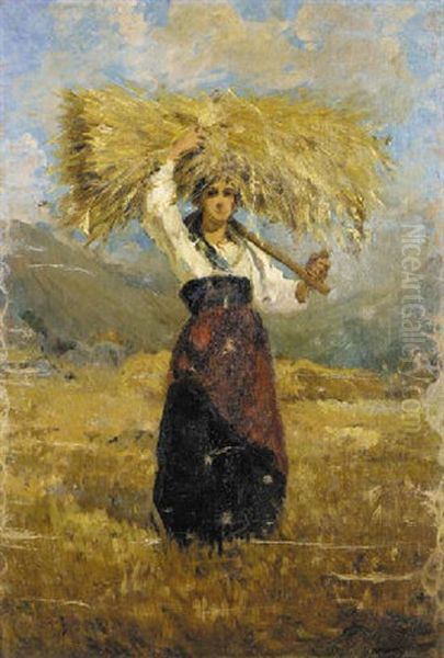 Mujer Recogiendo Paja by Leopoldo Romanach