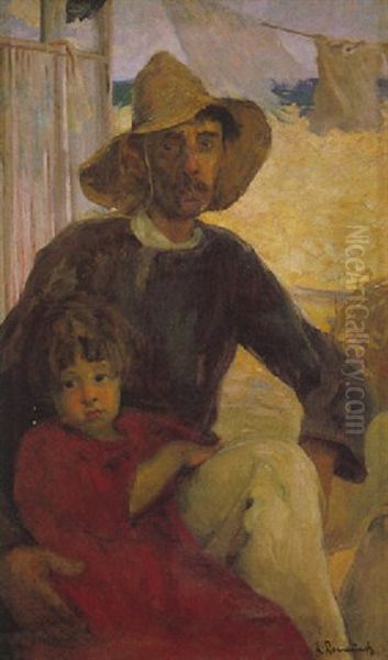 Hombre Y Nino Oil Painting by Leopoldo Romanach