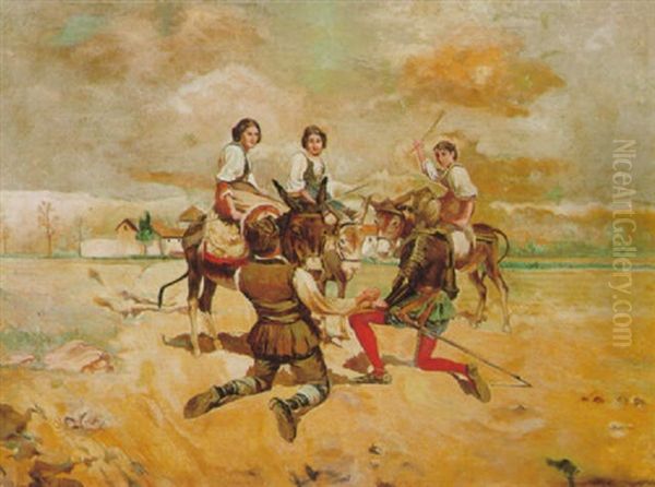 Don Quijote, Sancho Y Las Tres Marias by Leopoldo Romanach