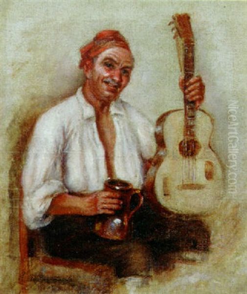 Viejo Con Guitarra Oil Painting by Leopoldo Romanach