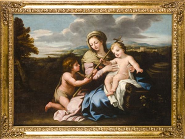 La Virgen Con Nino Y San Juan Bautista Joven Oil Painting by Giovanni Francesco Romanelli