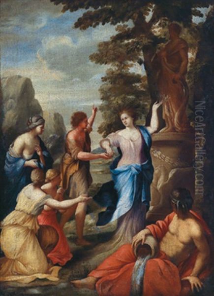 Di Tirsenia, Mutter Des Harmonillus, Wird In Einen Zitronenbaum Verwandelt Oil Painting by Giovanni Francesco Romanelli