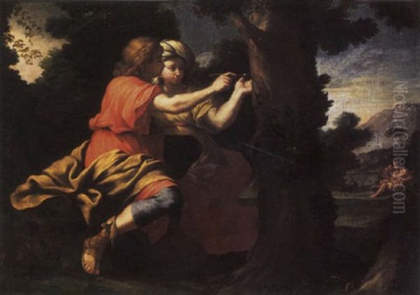 Angelica And Medoro Oil Painting by Giovanni Francesco Romanelli