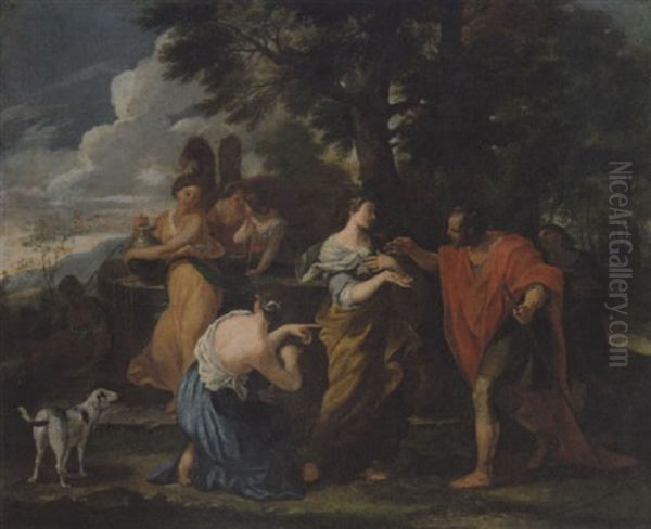 Rebecca And Eliezer At The Well Oil Painting by Giovanni Francesco Romanelli