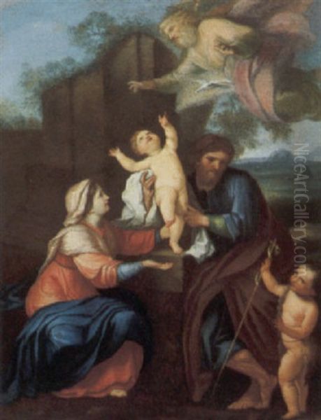 Sacra Famiglia Con San Giovannino Oil Painting by Giovanni Francesco Romanelli