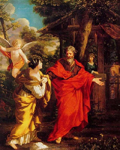 Abraham, Sarah En Hagar Oil Painting by Giovanni Francesco Romanelli