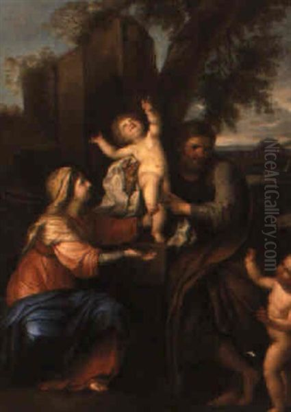 Den Heliga Familjen Oil Painting by Giovanni Francesco Romanelli