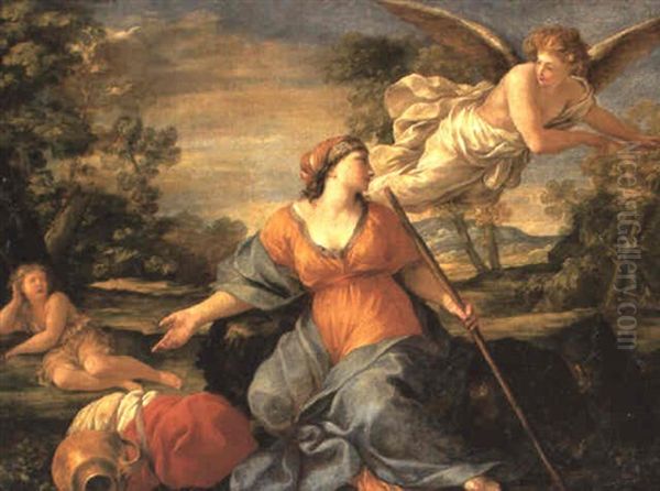 Hagar And Ishmael In The Desert Oil Painting by Giovanni Francesco Romanelli