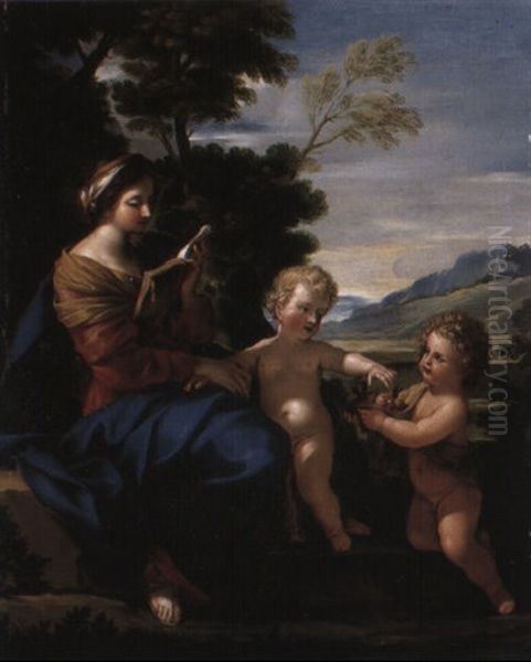 The Madonna And Child With The Infant St. John The Baptist Oil Painting by Giovanni Francesco Romanelli