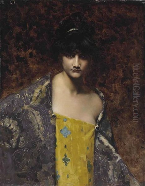 A Dark-haired Beauty Oil Painting by Juana Romani