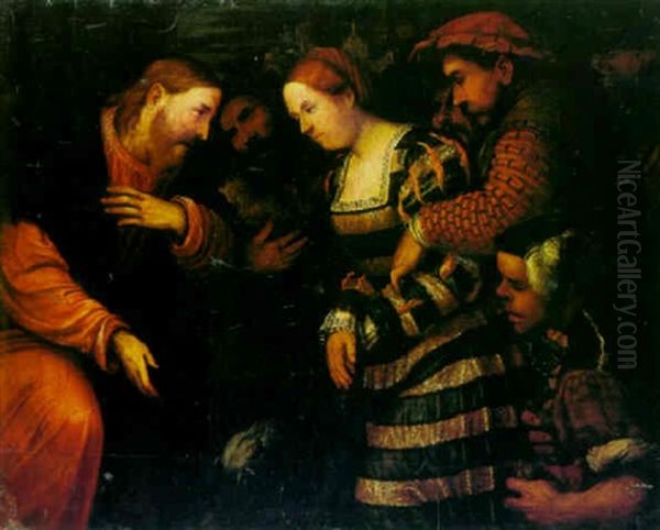 Christ And The Woman Taken Into Adultery Oil Painting by  Romanino (Girolamo Romani)