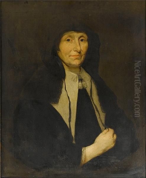 Portrait Of A Lady, Half-length, In Black Costume With A White Lawn Collar Oil Painting by Pieter Borsselaer