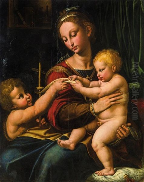 Madonna And Child With The Infant Saint John The Baptist Oil Painting by Giulio Romano