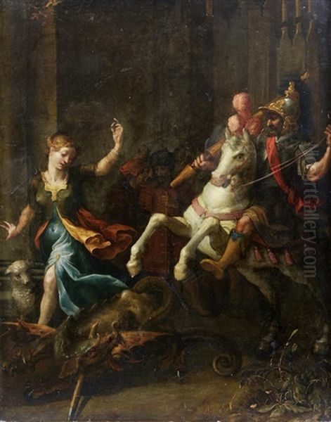 Saint George And The Dragon Oil Painting by Giulio Romano