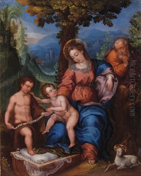 La Sainte Famille Sous Un Chene Oil Painting by Giulio Romano