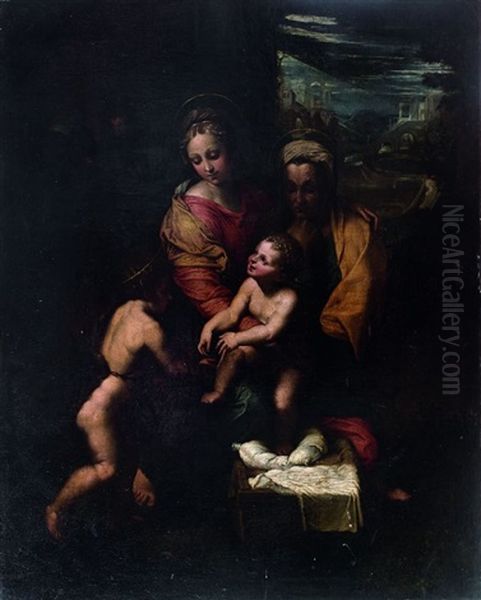 La Vierge A L'enfant Et Sainte Anne Et Saint Jean-baptiste Oil Painting by Giulio Romano