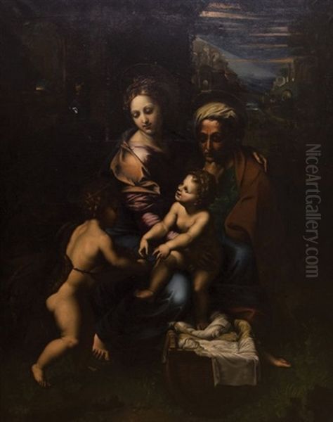 Vierge Avec Enfant Jesus, Sainte Anne Et Saint Jean Baptiste Ou Madone De L'amour Divin Oil Painting by Giulio Romano