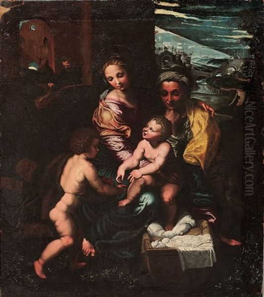 La Sainte Famille Avec Sainte Anne Et Saint Jean Baptiste Oil Painting by Giulio Romano