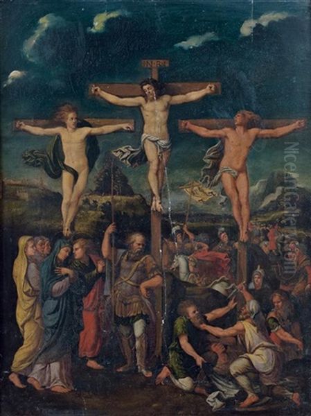 La Crucifixion Du Christ Entre Les Deux Larrons Oil Painting by Giulio Romano