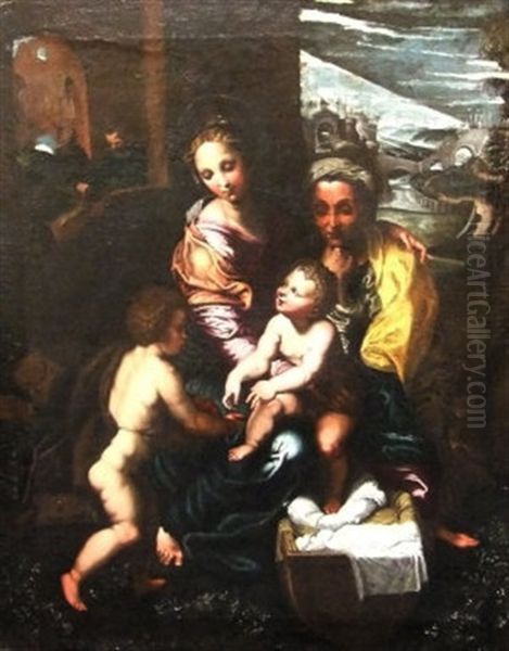 Madonna And Child With St. Anne And St. John The Baptist Oil Painting by Giulio Romano