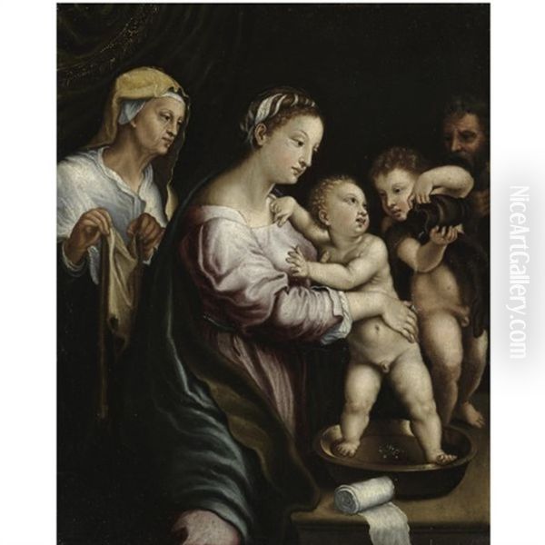 The Holy Family With The Infant Saint John The Baptist And Saint Elizabeth Oil Painting by Giulio Romano