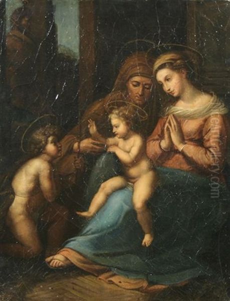 Madonna And Child With St. Anne And St. John The Baptist Oil Painting by Giulio Romano