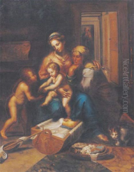 The Holy Family With The Infant Saint John The Baptist And Saint Elizabeth Oil Painting by Giulio Romano