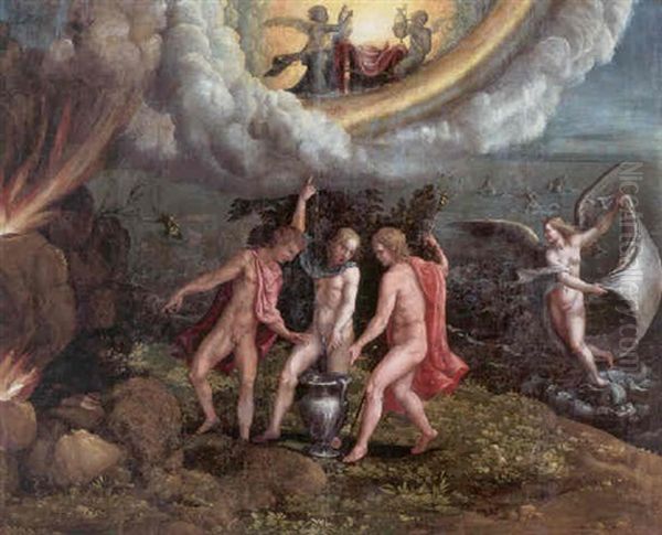 Jupiter, Neptune And Pluto Drawing Lots For Their Kingdom Oil Painting by Giulio Romano