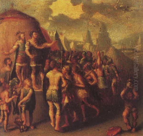 A Commander Addressing His Army Oil Painting by Giulio Romano