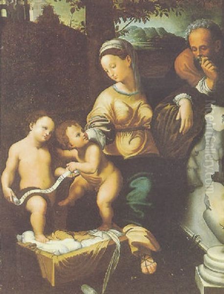 La Sacra Famiglia Sotto La Quercia Oil Painting by Giulio Romano