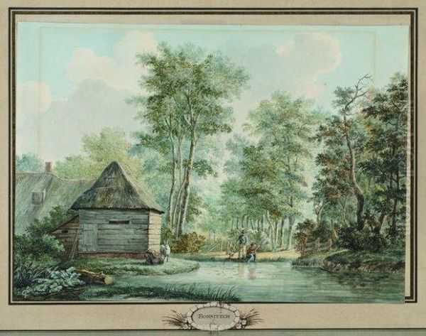 Pecheur A L'etang Dans Un Sous-bois Oil Painting by Cornelis Borsteegh