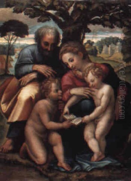 The Holy Family With The Infant Saint John The Baptist Oil Painting by Giulio Romano