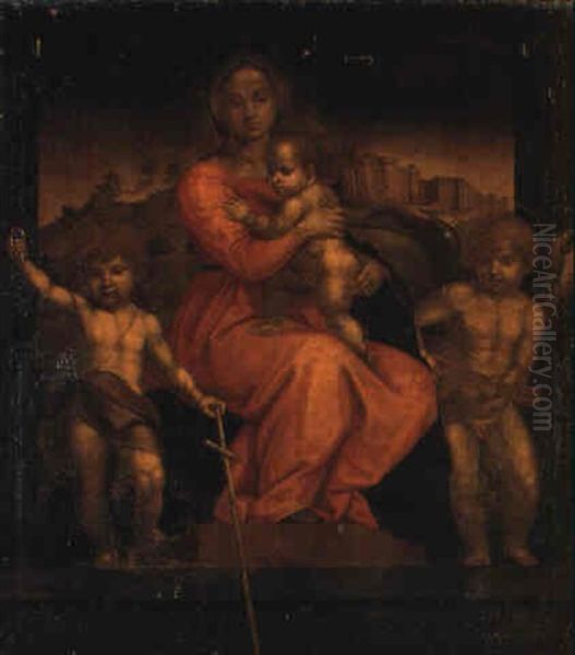 La Madonna Col Bambino Tra S. Giovannino E Un Angioletto Oil Painting by Giulio Romano