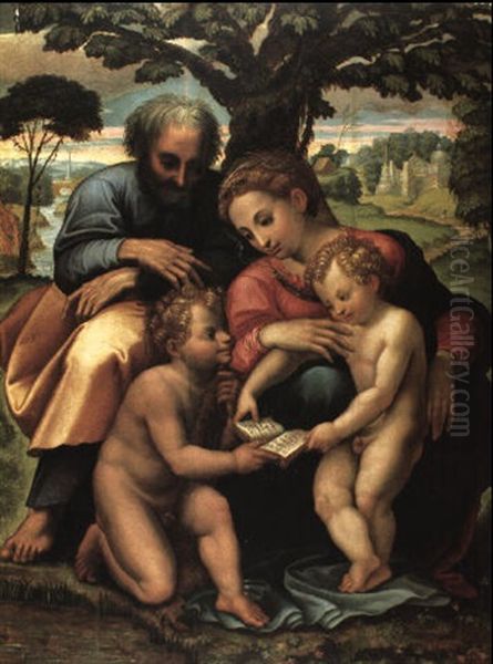 Die Heilige Familie Mit Dem Johannesknaben Oil Painting by Giulio Romano