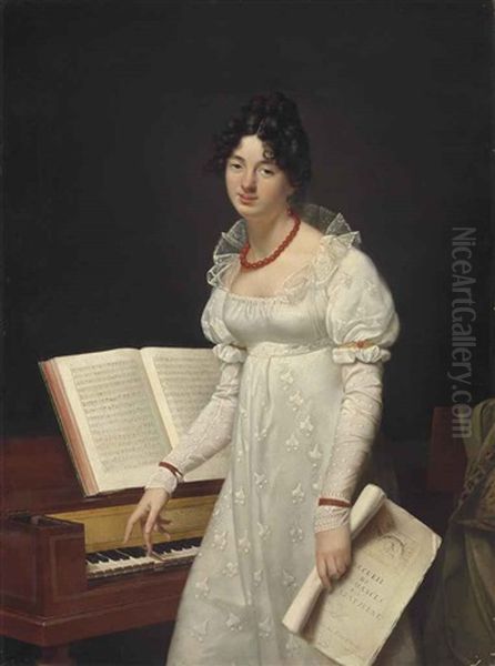 Portrait Of A Lady, Three-quarter Length, At A Pianoforte Holding A Manuscript by  Romany (Adele Romanee)