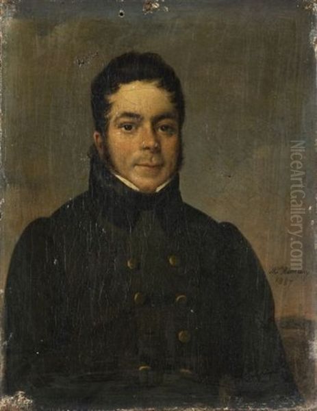 Portrait D'homme A La Veste Verte (+ Portrait De Femme Portant Une Echarpe De Vison; Pair) Oil Painting by  Romany (Adele Romanee)