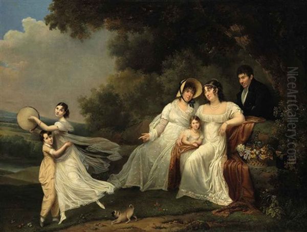 A Family Portrait In A River Landscape Oil Painting by  Romany (Adele Romanee)