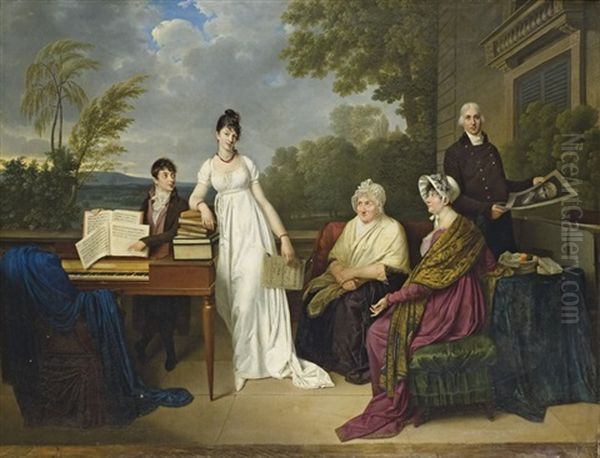 Portrait De La Famille De L'artiste Posant Devant Le Chateau De Juilly Oil Painting by  Romany (Adele Romanee)