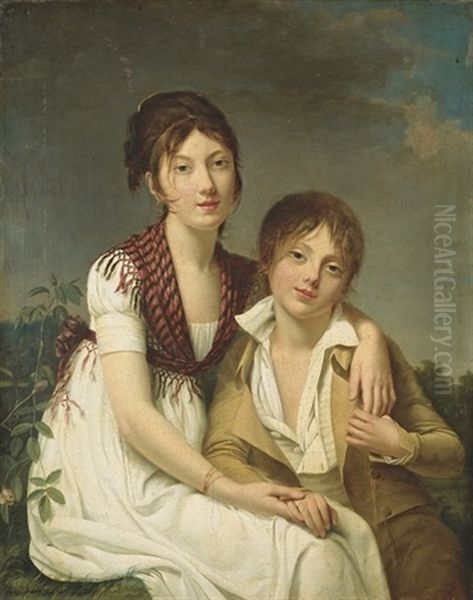 Portrait D'amelie-justine Et De Charles-edouard Pontois Oil Painting by  Romany (Adele Romanee)