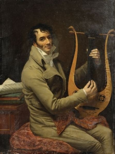 Portrait De Jean Dominique Fabry Garat S'accompagnant A La Lyre by  Romany (Adele Romanee)