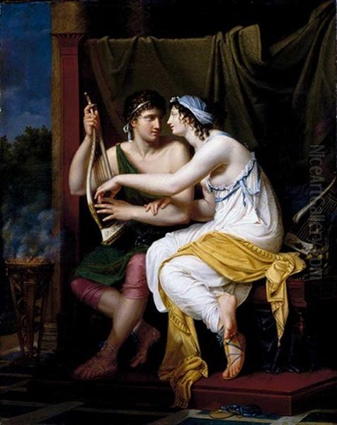 Young Lovers Playing The Lyre Oil Painting by  Romany (Adele Romanee)