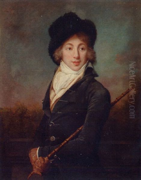 Portrait Of Auguste Vestris In A Dark Grey Velvet Jacket And A Fur Hat Oil Painting by  Romany (Adele Romanee)