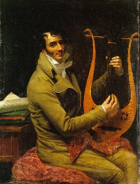 Portrait De Jean Dominique Fabry Garat S'accompagnant A La Lyre Oil Painting by  Romany (Adele Romanee)