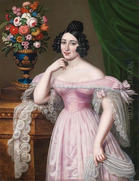 Bildnis Der Roza Terezia Prinzessin Von Esterhazy-galantha, Verheiratet Mit Carl Graf Caviani, Freiherr Von Unter-waltersdorf, Tochter Von Pal Furst Von Esterhazy-galanta Und Der Maria-theresia Prinzessin Von Thurn Und Taxis Oil Painting by Janos Rombauer