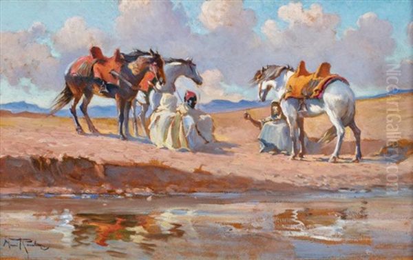 Repos Des Cavaliers, Maroc Oil Painting by Maurice Romberg De Vaucorbeil