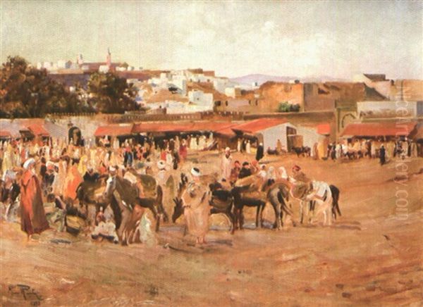 Deux Cavaliers Au Bord D'un Oued Oil Painting by Maurice Romberg De Vaucorbeil