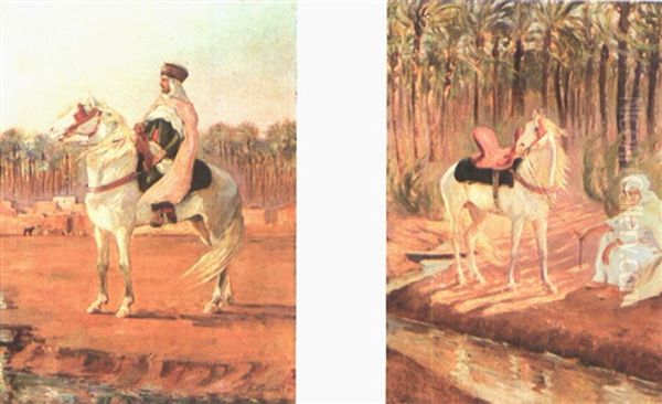 Cavalier Marocain (+ Le Vent Dans La Palmeraie De Biskra, Verso) Oil Painting by Maurice Romberg De Vaucorbeil