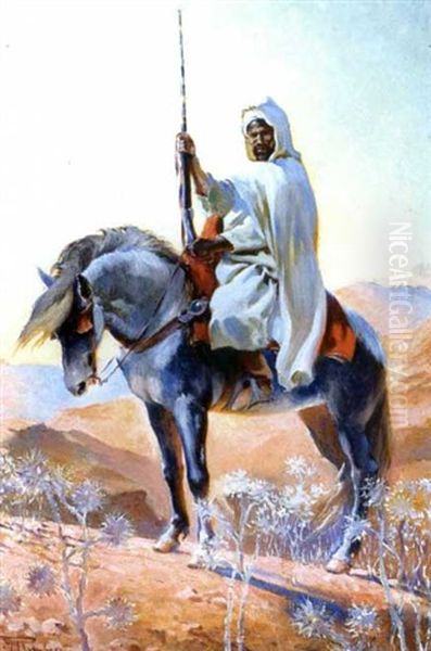 Cavalier Marocain (cheval Del Abda) Oil Painting by Maurice Romberg De Vaucorbeil